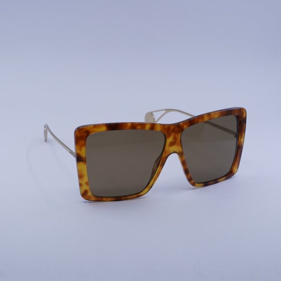 Gucci GG0434S 003 Sunglasses Havana/Gold Square Frame, Brown Lenses - Picture 2 of 10